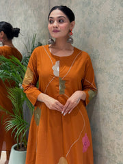 Orange embroidered Anarkali 3pc set