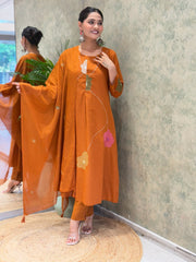 Orange embroidered Anarkali 3pc set