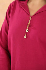 Berry Bloom wine cotton flex embroidered co-ord set 