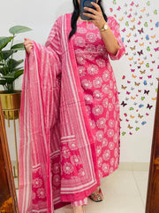 Rosy Charm Handblock Print Suit Set