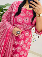 Rosy Charm Handblock Print Suit Set