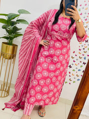 Rosy Charm Handblock Print Suit Set