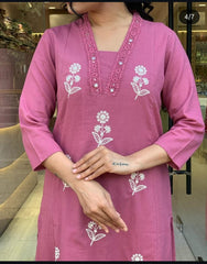 Cotton Pink Discharge Print Kurta 3pc set