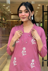 Cotton Pink Discharge Print Kurta 3pc set