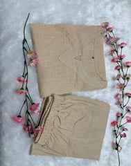 Pure Cotton Round Neck Tunic & Trousers Co-Ord Set- Beige