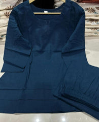 Pure Cotton Round Neck Tunic & Trousers Co-Ord Set- Blue