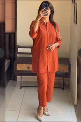 Embroidered Orange Cotton Co-Ord Set