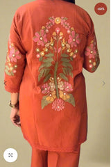 Embroidered Orange Cotton Co-Ord Set