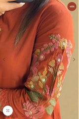 Embroidered Orange Cotton Co-Ord Set