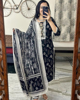 Black printed Rayon 3pc Kurta Set