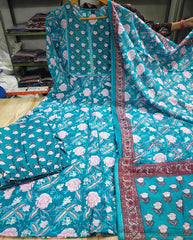 Rama Green Cotton Embroidered Anarkali Set