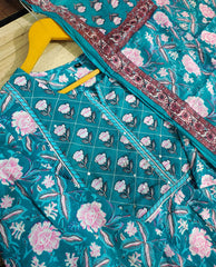 Rama Green Cotton Embroidered Anarkali Set