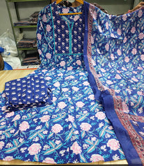 Blue Cotton Embroidered Anarkali Set