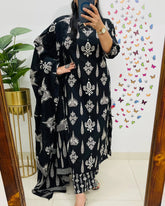 Black Embroidered Cotton 3pc Kurta Set