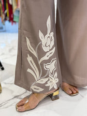 Beige Cotton Embroidered Co-Ord Set