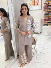 Beige Cotton Embroidered Co-Ord Set