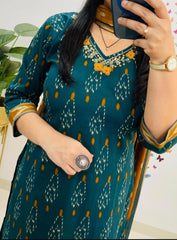 Green Ikat Cotton Kurta Set With Dupatta