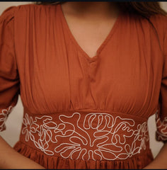 Rust Cotton Embroidered Dress