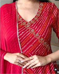 Red Bandej Anarkali 3pc Suit