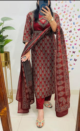 Cotton sequence embroided Printed 3pc set