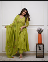 Olive Green Embroidered Anarkali
