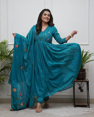Turquoise Embroidered Anarkali Set