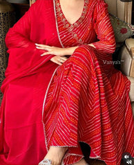Red Bandej Anarkali 3pc Suit