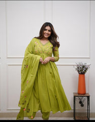 Olive Green Embroidered Anarkali