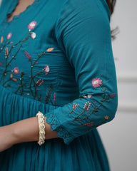 Turquoise Embroidered Anarkali Set
