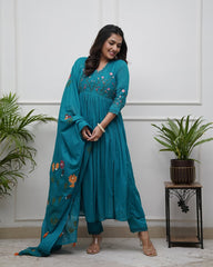 Turquoise Embroidered Anarkali Set