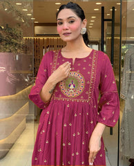 Berry Embroidered Peacock Anarkali set