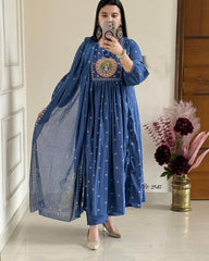 Royal Peacock Blue Anarkali Set