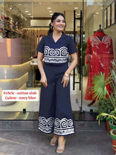 Women Blue Cotton Chic Embroidery Co-Ord Set