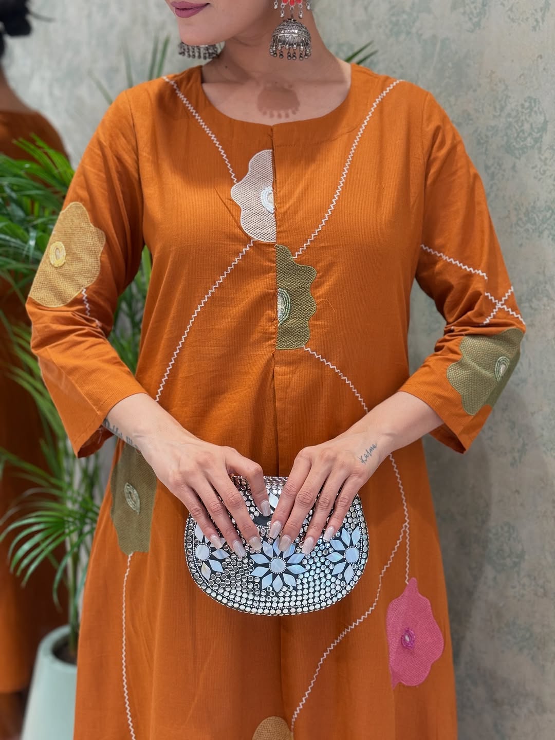 Orange embroidered Anarkali 3pc set