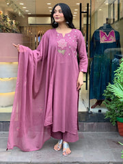 Rose Bloom Embroidered Cotton Dupatta Set