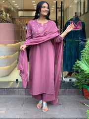 Rose Bloom Embroidered Cotton Dupatta Set