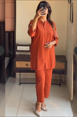 Embroidered Orange Cotton Co-Ord Set