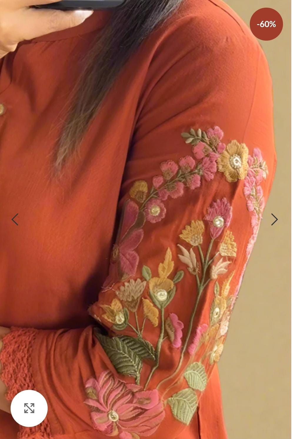 Embroidered Orange Cotton Co-Ord Set