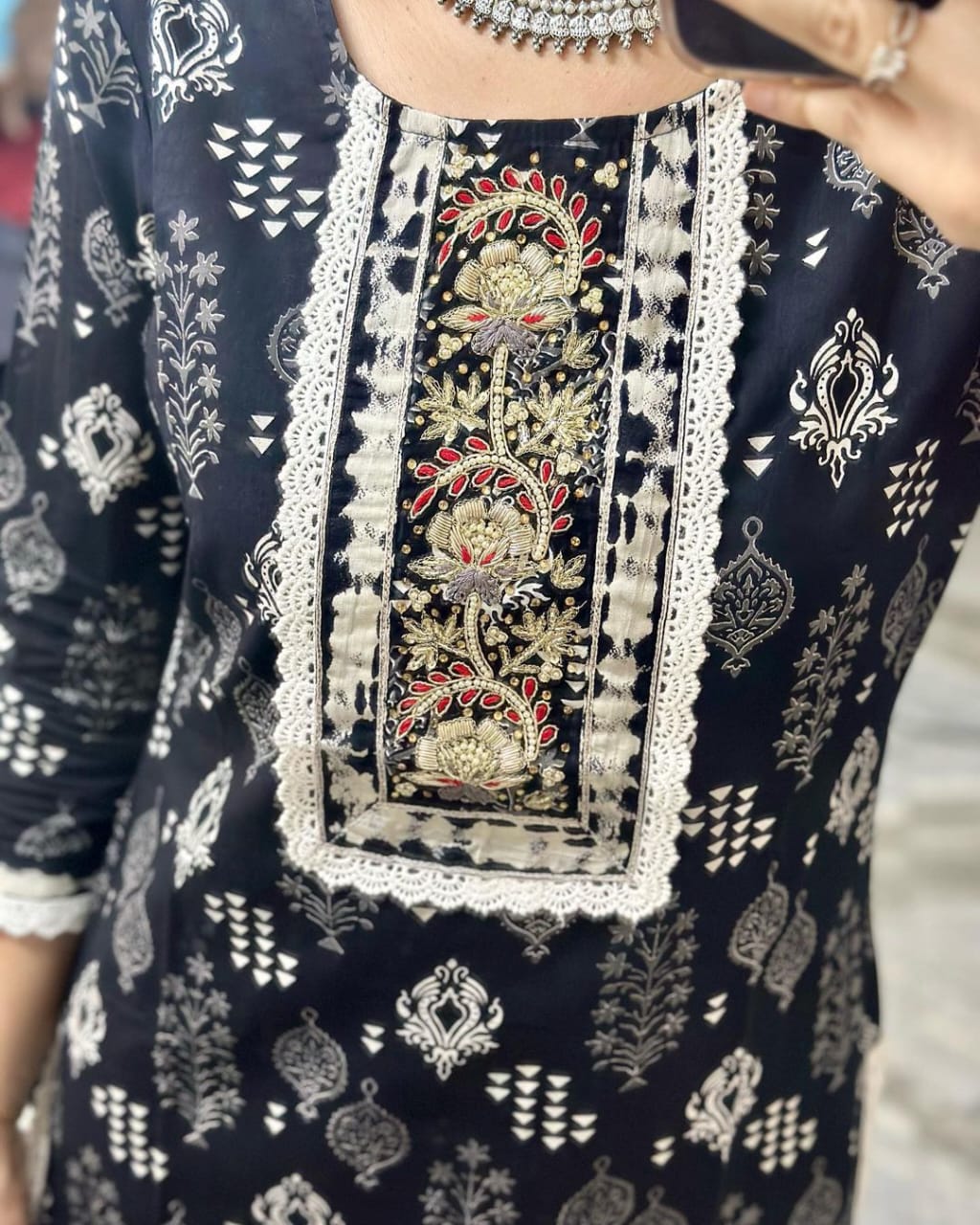 Black printed Rayon 3pc Kurta Set