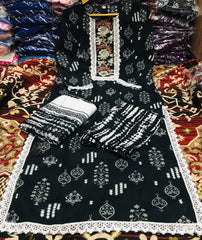 Black printed Rayon 3pc Kurta Set