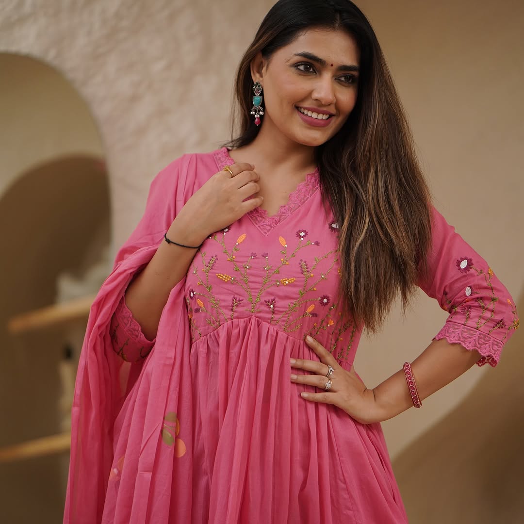Raspberry Embroidered Anarkali set