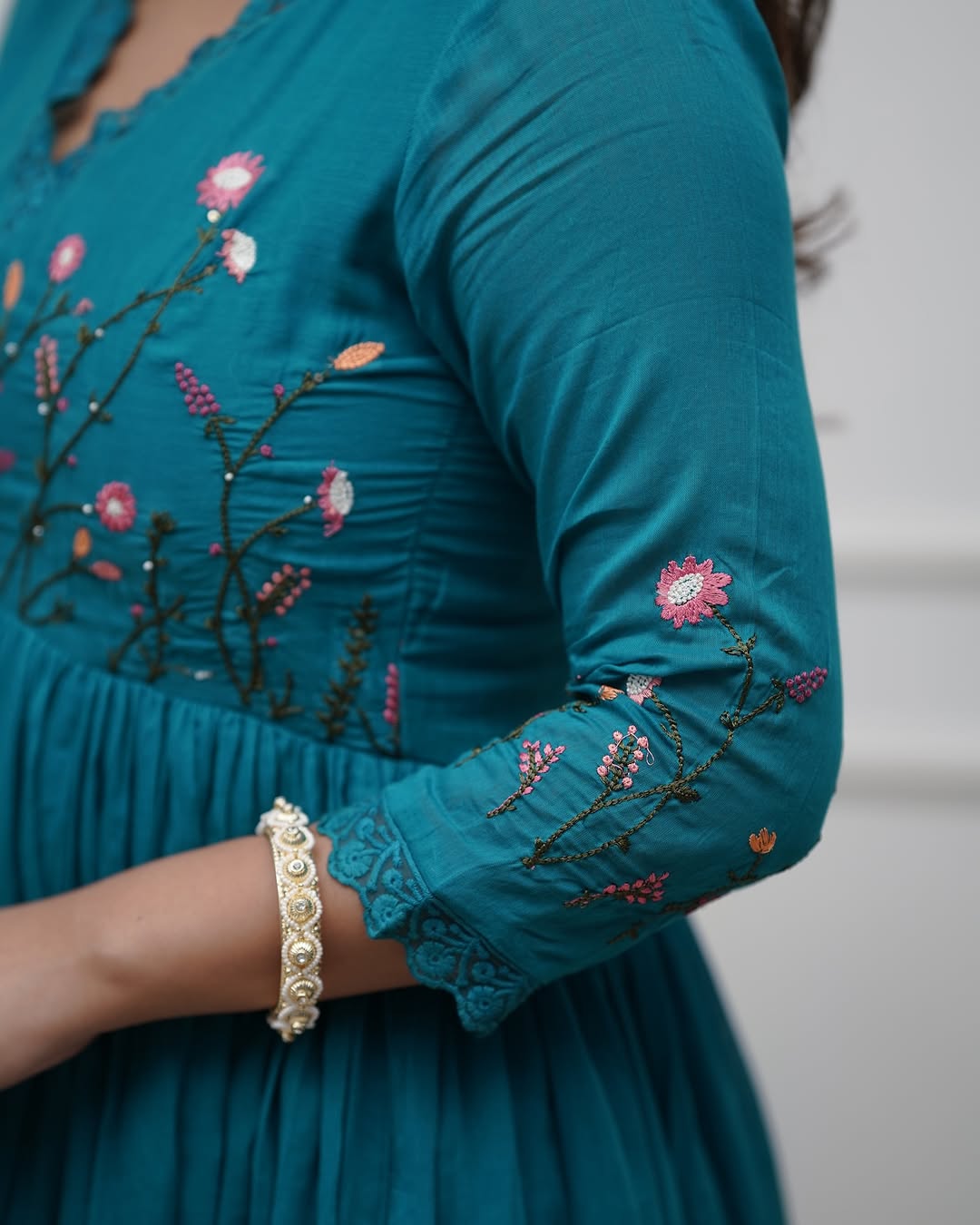 Turquoise Embroidered Anarkali Set